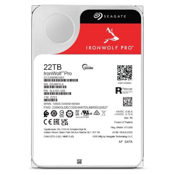 22TB SEAGATE IRONWOLF 7200 512M NAS ST22000NT001