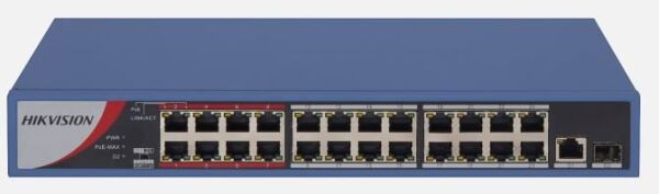 HIKVISION DS-3E0326P-E/M(B) 24xFE+1xGE-1GE/SPF MEGABİT YÖNETİLEMEZ 240W POE SWİTCH