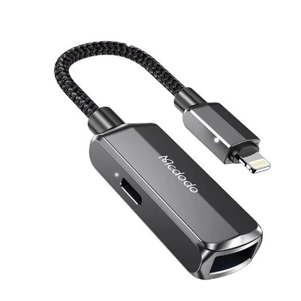 MCDODO CA-2690 2İN 1 Lightning To USB-A 3.0  Şarj Desteği Ve Veri Aktarım Cihazı - Koyu Gri