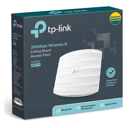 TP-LINK OMADA EAP115 1 PORT 10/100 2.4GHZ 300MBPS WIFI5 2X4DBI ANTEN TAVAN TİPİ ACCESS POINT (POE ADAPTÖRÜ DAHİL)