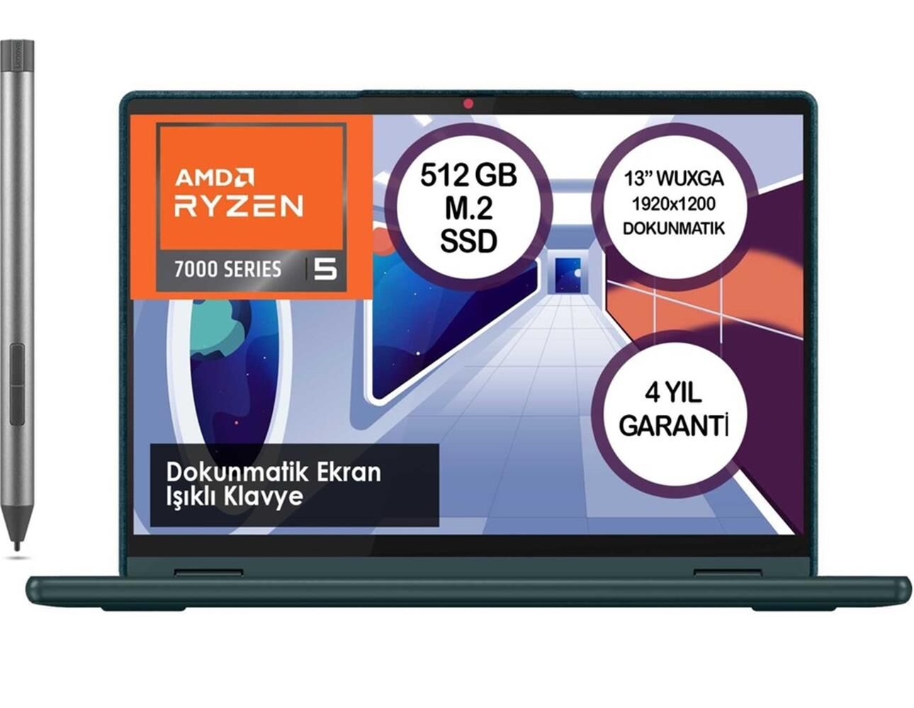 Lenovo Yoga 6 83B2009NTX Amd Ryzen 5 7530U 8GB 512GB SSD Freedos 13.3'' WUXGA Notebook