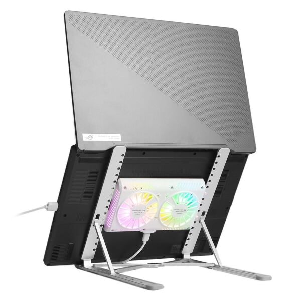 TX ACNBPS02 Tx8x Yükseklik Ayarlı,Çift RGB Fanlı,11''-15,6'' Alümin Katlanabilir Notebook Soğutucu