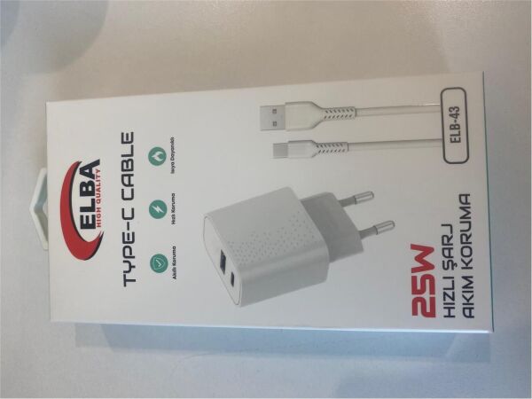 ELBA ELB43 25W 2li USB Başlık TYPE-C Kablolu Set Hızlı Şarj Akım Koruma