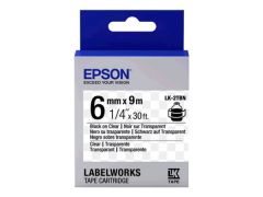 Epson LK-3TBN ŞEFFAF ÜZERİNE SİYAH -NORMAL YAPIŞKAN 9MM 9Metre Etiket