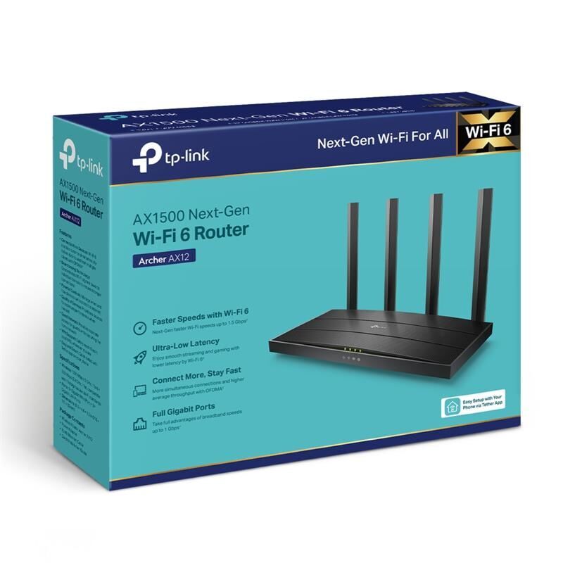 TP-LINK ARCHER AX12 AX1500 WIFI6 4 PORT GIGABIT 2.4/5GHZ DUAL BAND ROUTER