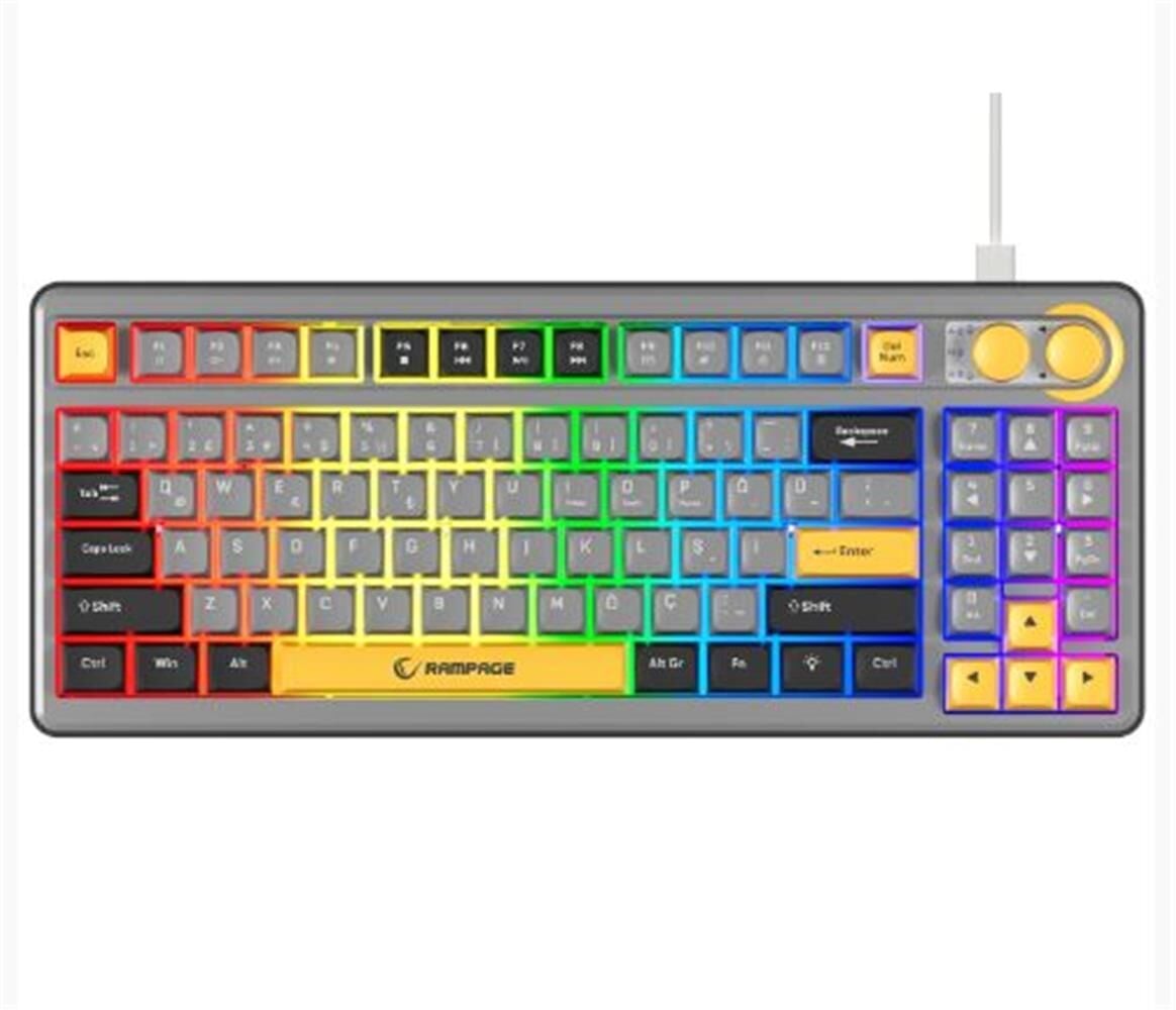 Rampage CYCLONE Gri-Siyah-Sarı USB RGB Aydınlatmalı Q Compact Membrane Gaming Oyuncu Klavye