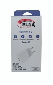 Elba ELB03-20USB Beyaz 20W USb Şarj Kafa QC4.0(Akıllı Koruma-Hızlı Şarj-Isıya Dayanıklı)