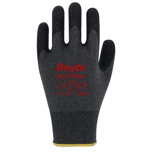 BEYBİ PL17 Flex 10 Beden Siyah Polyesyter Likralı İpten Örülmüş Lateks Kaplı 12li Paket (3131X)