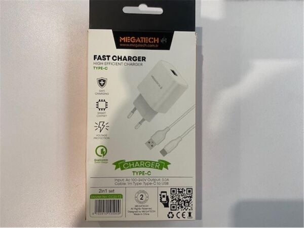 Megatech CC03(CC22-T3) 5v-3.0A Ev Şarj+Type-c Kablo Hızlı Şarj