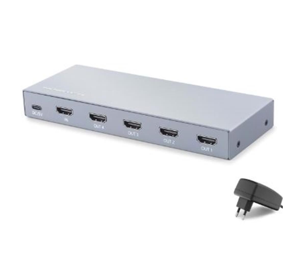 HADRON HDX1429 HDMI Splitter EDID 4K 60 Hz 1 Giriş 4 Çıkış Gri