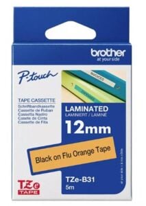 Brother TZE-B31 Fosforlu Turuncu Üzerine Siyah Etiket Güçlü