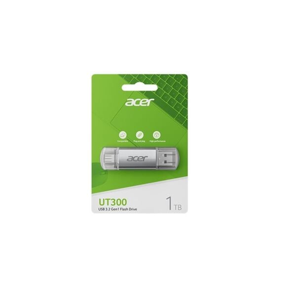 Acer 128GB USB 3.2 UT300-128GB USB-A+USB-C Çift Taraflı Metal Flash Bellek
