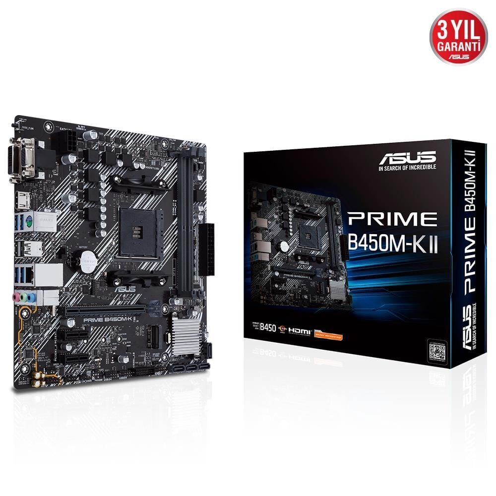 Asus Prime B450M-K II AMD B450 AM4 DDR4 4400 HDMI DVI VGA M2 USB3.2 mATX BIOS Flashback Anakart