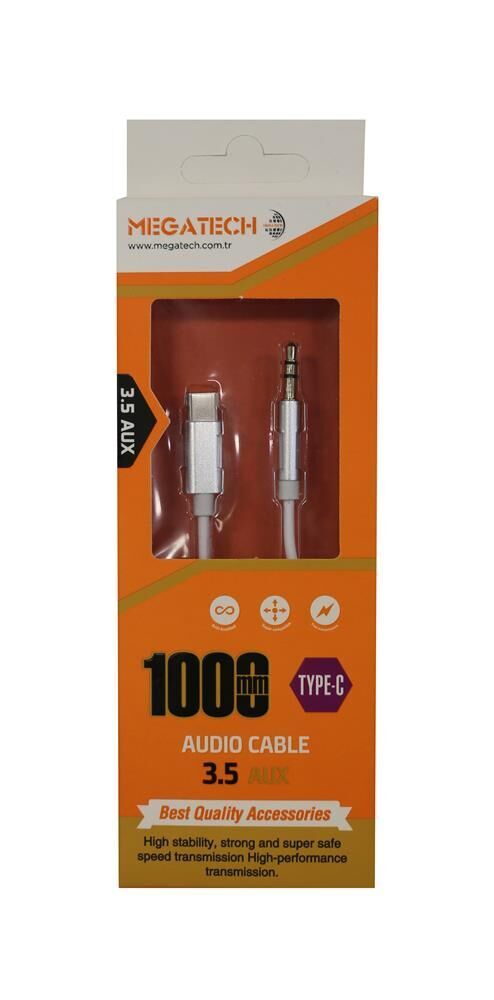 Megatech JH030 1Mt Aux Kablo Çelik TYPE-C 3.5AUX  (kutulu)