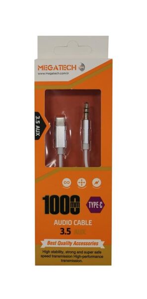 Megatech JH030 1Mt Aux Kablo Çelik TYPE-C 3.5AUX  (kutulu)