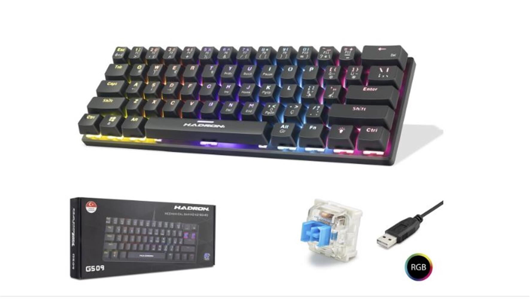 Hadron G509B Kablolu Oyuncu Mini Klavye Mekanik Blue Switch Rgb Q Siyah