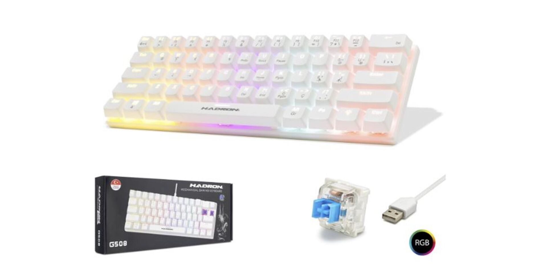 Hadron G508B Kablolu Oyuncu Mini Klavye Mekanik Blue Switch Rgb Q Beyaz