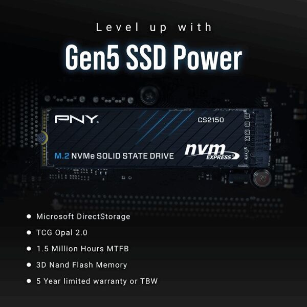 PNY CS2150 2TB  10200/8500 NVMe PCIe Gen5x4 M.2 SSD (M280CS2150-2TB-TB)