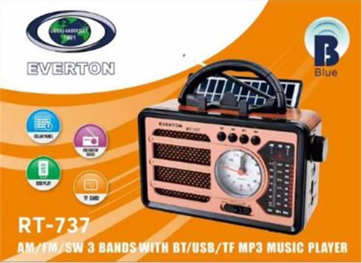 Everton RT-737 Bluetooth Usb-Micro Sd Solarlı Saatli Nostaljik Radyo