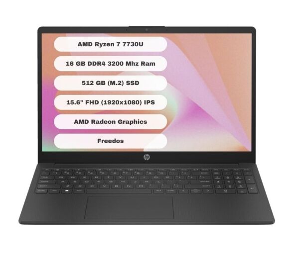 HP 15 FC0059NT AMD Ryzen 7 7730U 16GB 512GB SSD 8M1T1EA FreeDOS 15.6'' FHD Notebook