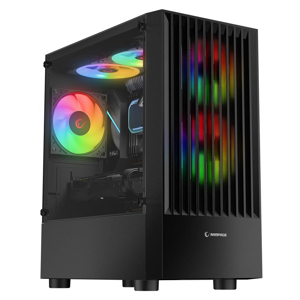 Rampage LYRA Mesh Temperli Camlı Siyah 3- 12cm RGB Fan M-ATX Mid-T Gaming Oyuncu Kasası