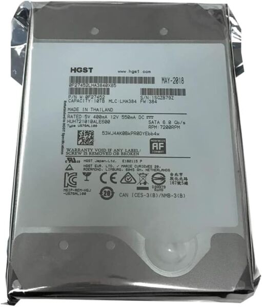 Hgst 10TB Ultrastar He10 HUH721010ALE600 SATA 6,Gbps 7200Rpm 256MB 3.5'' Harddisk