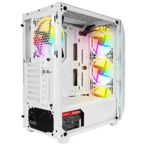 Rampage ZUKO 600W 80+ BRONZE Beyaz 4-14cm Rainbow Fan Metal Panel Temper Camlı Oyuncu Kasası