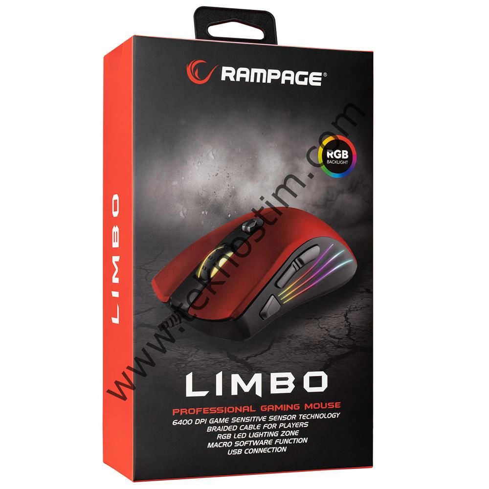 Rampage SMX-R33 LIMBO Makrolu Siyah-Kırmızı 6400dpi RGB Ledli Gaming Oyuncu Mouse