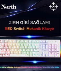 North Shield White Red Switch Türkçe Q RGB Beyaz Mekanik Gaming Klavye