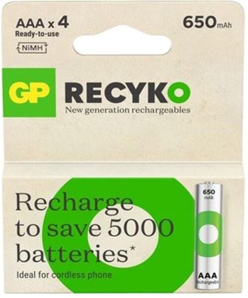 GP AAA 650 mAh Şarjlı Recharge İnce Kalem Pil 4'lü Paket GP65AAAHVC-2TLB4