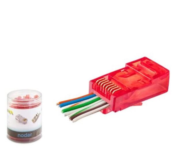 NODAR ND2403 CAT6 EZ RJ45 Konnektör 100 Adet Plastik Kutu - Kırmızı