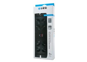 S-link SPG3081 2m 2xUSB=2.4a 3G1.5mm2 900 Joule 8li Akım Korumalı Siyah Priz