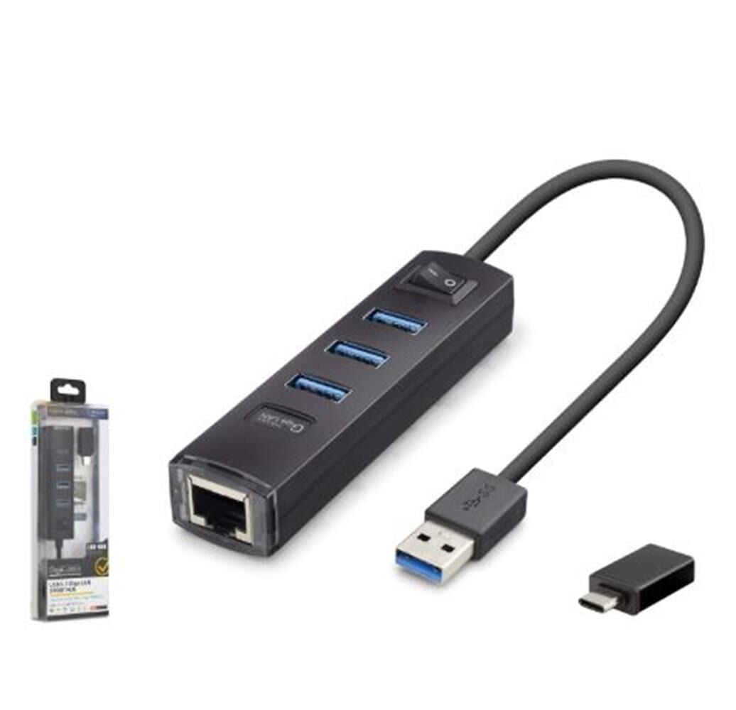 iETOP RJ4503 USB Type-C 3.2 Gen1 Combo Anahtarlı Hub Gigabit LAN 4 Port 5 Gbps Siyah