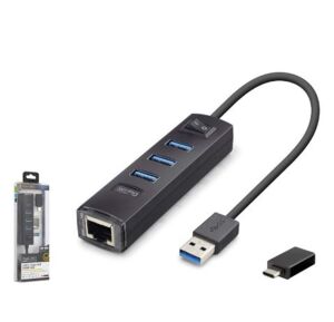 iETOP RJ4503 USB Type-C 3.2 Gen1 Combo Anahtarlı Hub Gigabit LAN 4 Port 5 Gbps Siyah