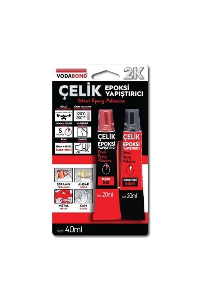 Vodaband 20ML+20ML Çelik Epoksi Yapıştırıcı Siyah+Beyaz(Reçine+Sertleştirici) 0363