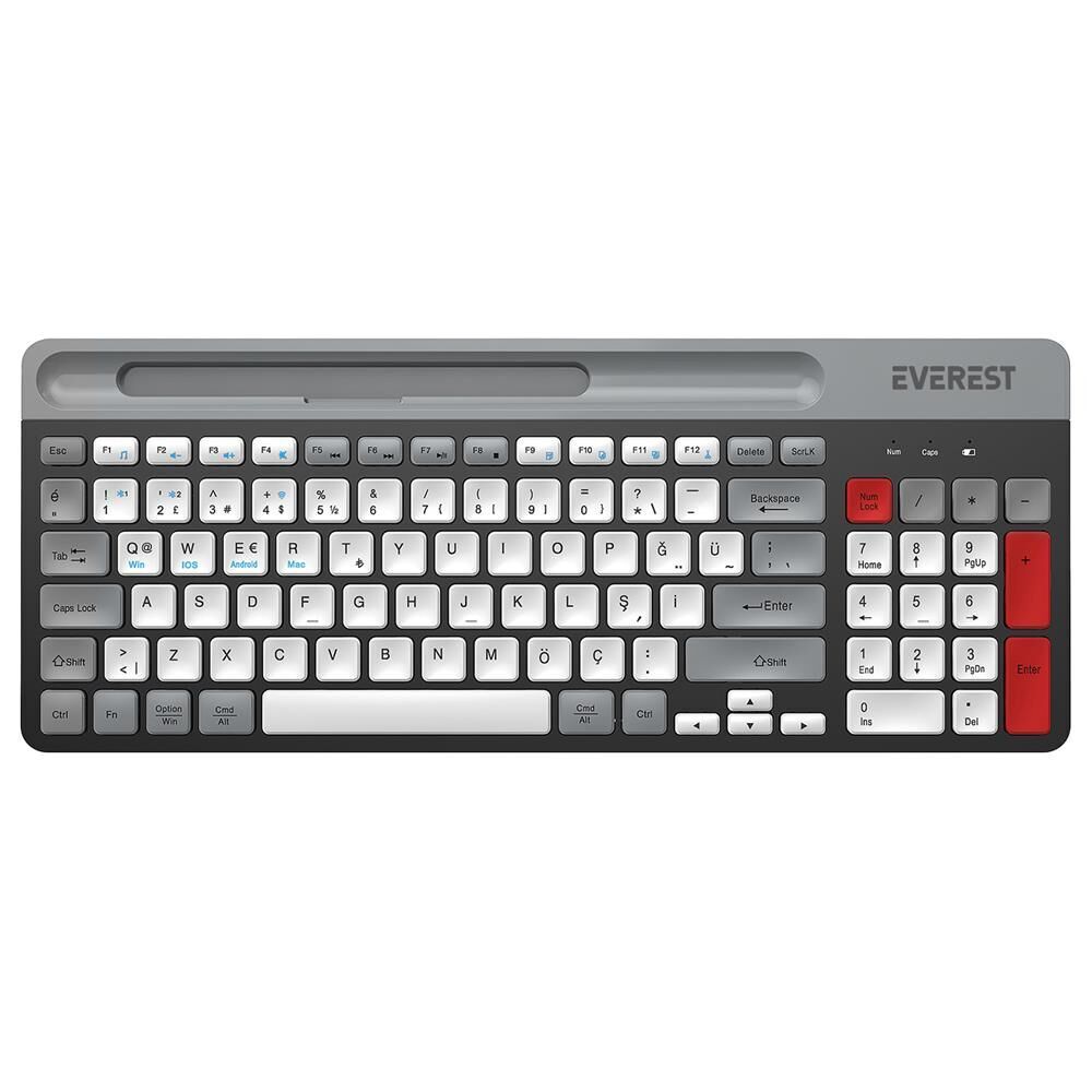 Everest KB-88 RUBY Beyaz-Gri 2.4G+BT1+BT2 Çoklu Cihaz Bağlantılı Q Kablosuz klavye