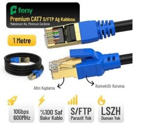 Feny FN-CAT7LS01 10GBPS İnternet 60MHZ 1 Metre CAT7 Gold Patch Kablo (Yanmaz- yüzde 100 Saf Bakır)