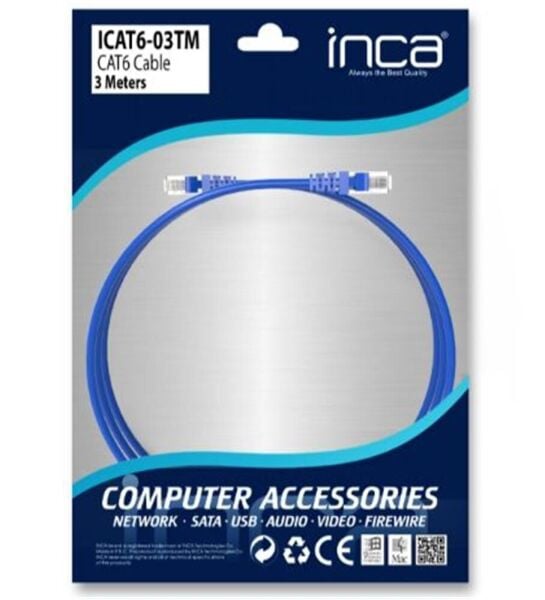 INCA ICAT6-03TM  3  Metre Mavi Kablo
