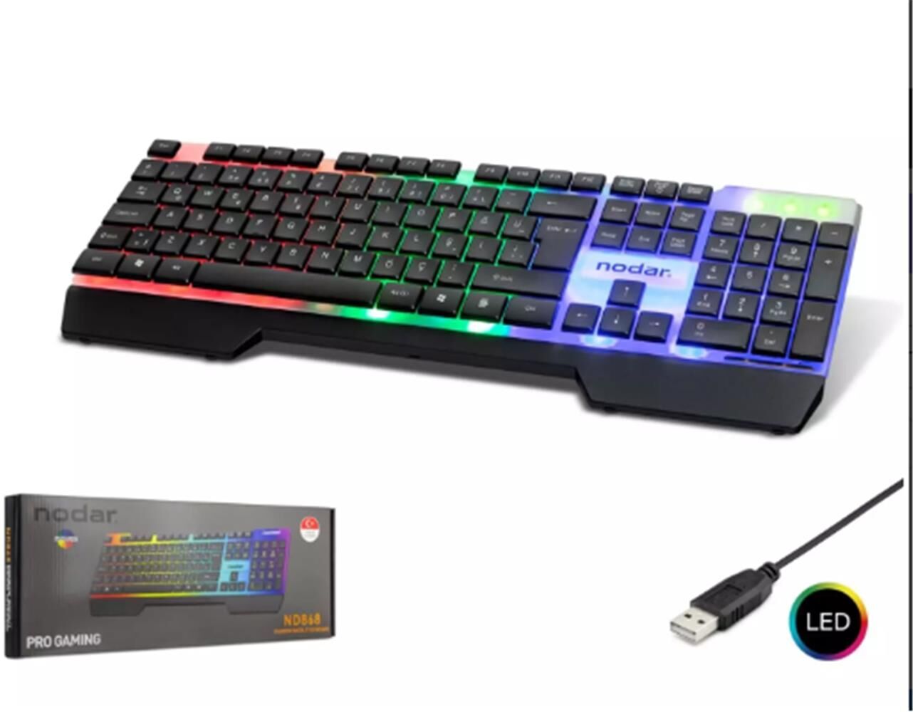 Nodar Nd868 Pro Kablolu Q Oyuncu Klavye Slim Rgb Siyah 105 Tuş 1,5mt Kablo Uzunluğu