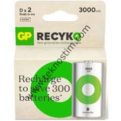 Gp 3000 mAh Büyük Boy Şarjlı Pil 2 li  Paket D Boy GP300DHCR21-2TLB2