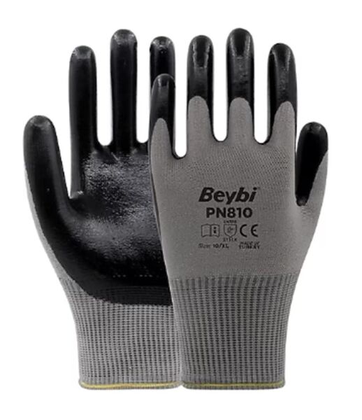 Beybi Nitril Poly Pn810 10 Beden Gri-Siyah 12li Eldiven