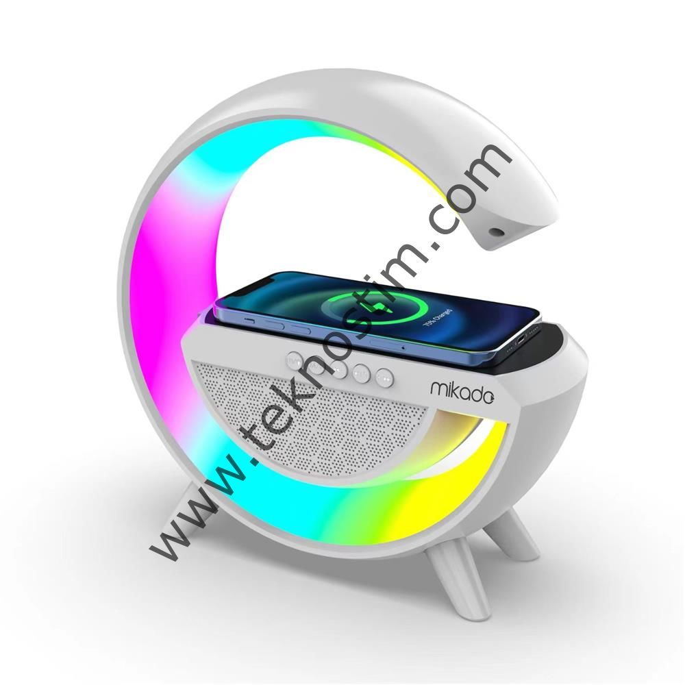 Mikado MD-G111 Beyaz 10W 1800mAh BT-TF-USB-15W Wireless Şarj RGB Işıklı Speaker