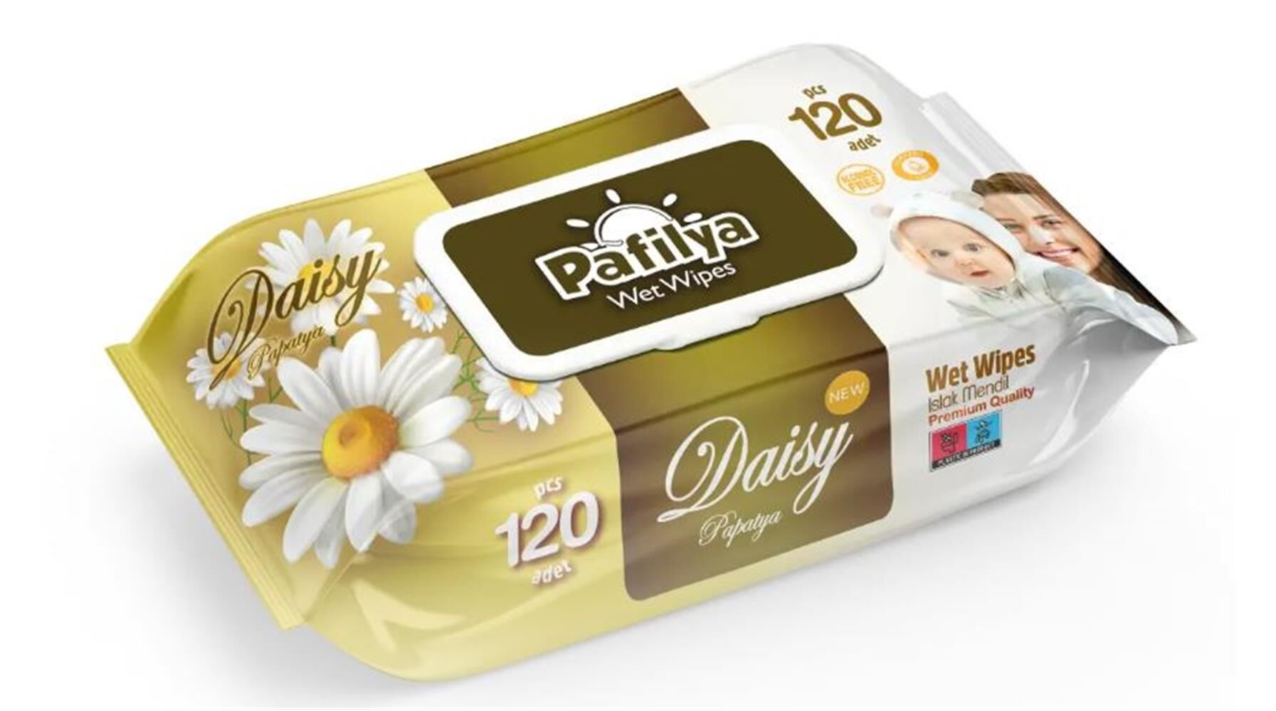 Pafilya Papatya Islak Mendil 120 li (Alcohol Free- Paraben Free) Premium Quality(çiçekli)