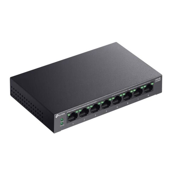 TP-LINK LS108GP 8 PORT GIGABIT + RJ45 62W 250 METRE POE MESAFE METAL KASA
