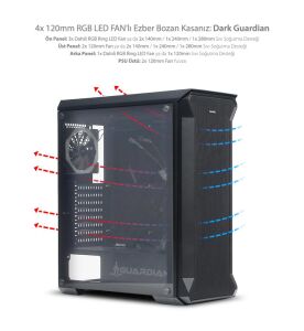 Dark GUARDIAN 4x12cm Dual RGB Fan USB3.0 T-Glass ATX Oyuncu Kasası