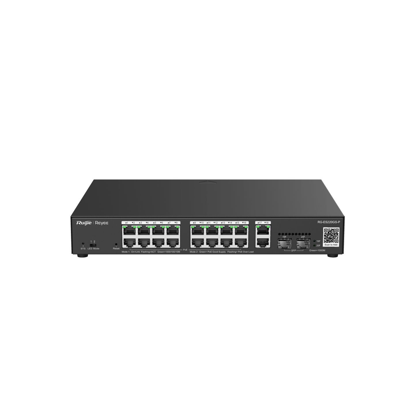 RUİJİE-REYEE RG-ES220GS-P 16XGE-2XGE/SFP-2XGE UPLİNK 250W POE SWİTCH