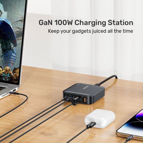 UNITEK 100W MASAÜSTÜ GAN ŞARJ İSTASYONU SİYAH (P1229ABK)