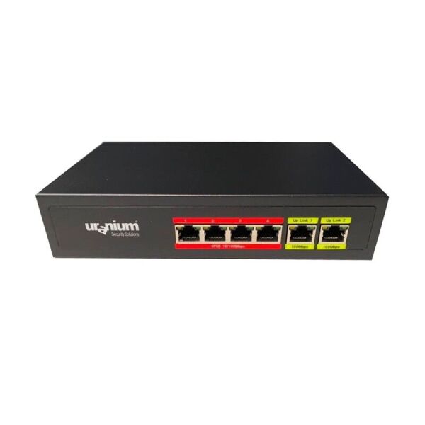 URANIUM POE-4002-48W 4 PORT 10/100 + 2 PORT 10/100 RJ45 UPLINK WATCH-DOG POE SWITCH(REALTEK CHIPSET)