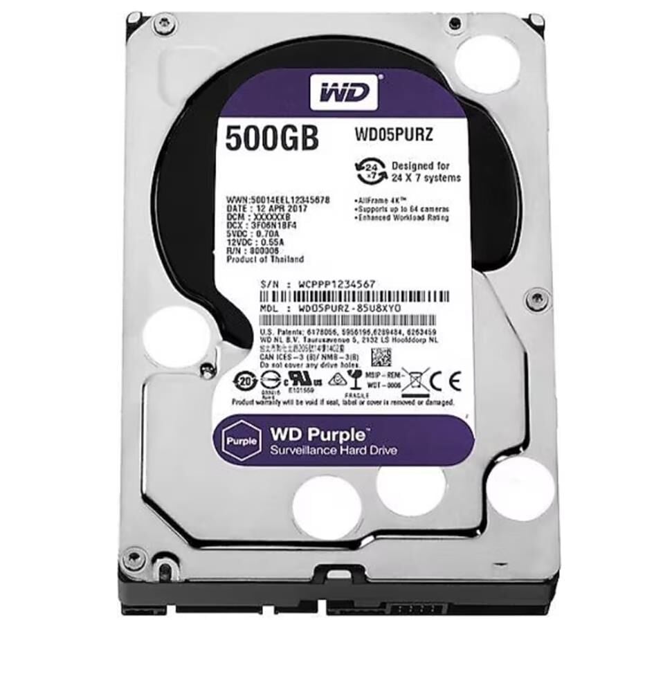 Wd 500Gb Purple WD05PURZ 3.5'' 5400 RPM SATA 3 Harddisk