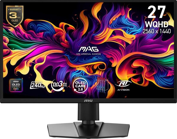 26.5 MSI MAG 272QP QD-OLED X24 WQHD  0.03MS 240HZ FREESYNC PREMIUM PIVOT GAMING